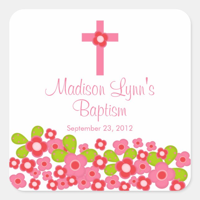 Sweet Cross Pink Floral Baptism Favour Seal (Front)