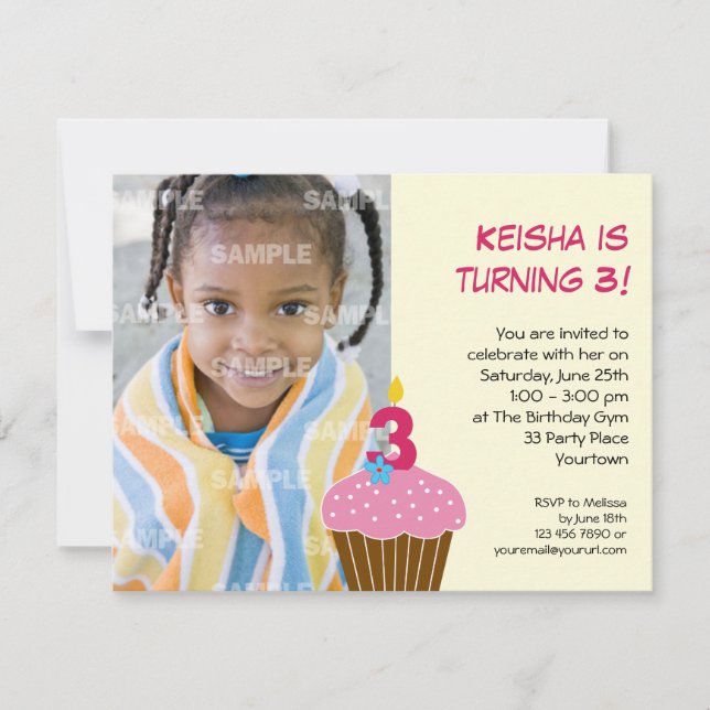 Sweet Cupcake 3rd Birthday Party Invitation (Front)