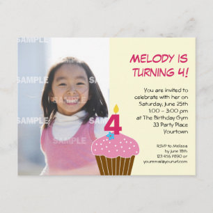 Sweet Cupcake 4th Birthday Party Invitation