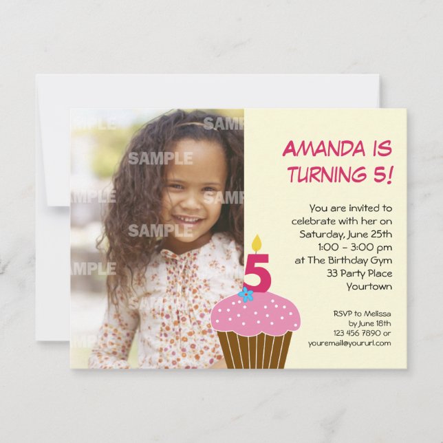 Sweet Cupcake 5e anniversaire Invitation à la fête (Devant)