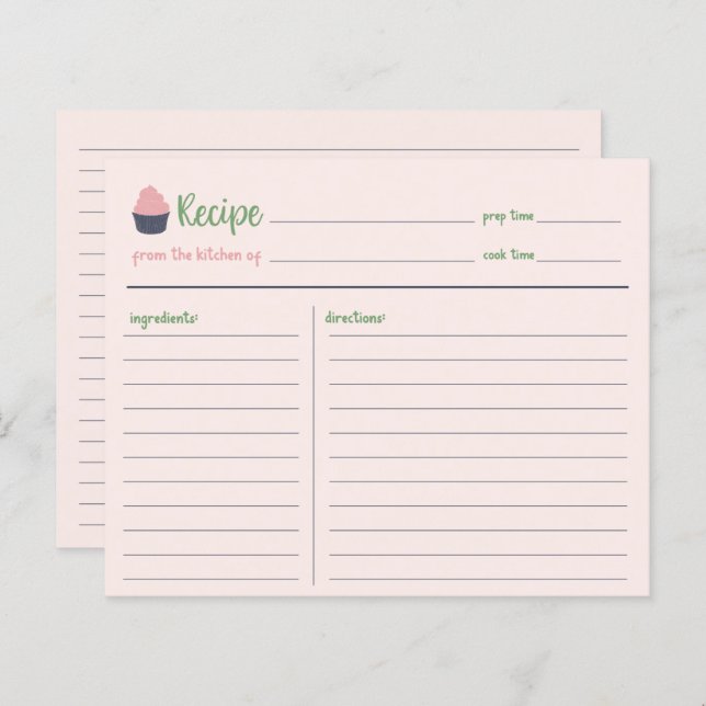 Sweet Cupcake Baking Family Recipe Card (Front/Back)