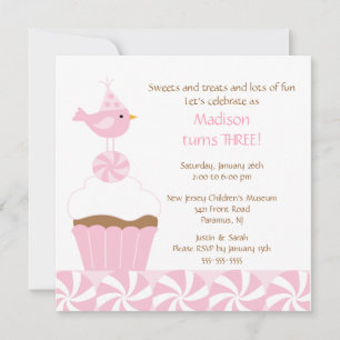 Sweet Cupcake Birdie Birthday Invitation
