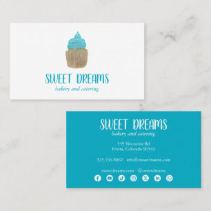 Sweet Cupcake Catering Bakery Blue Social icons Business Card
