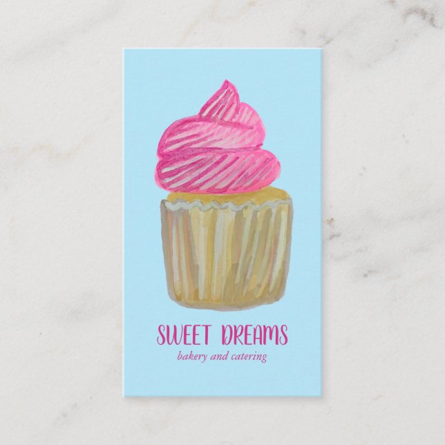 Sweet Cupcake Catering Bakery Pink Blue CUSTOM Business Card (Front)