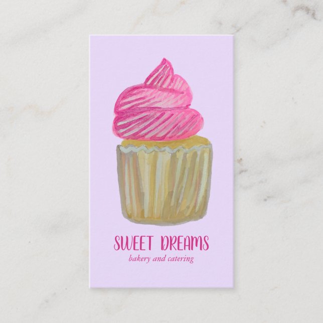 Sweet Cupcake Catering Bakery Purple Pink CUSTOM Business Card (Front)