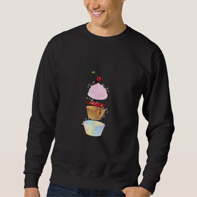 Sweet Cupcake In Individual Pieces With Cherry Sweatshirt (Front)