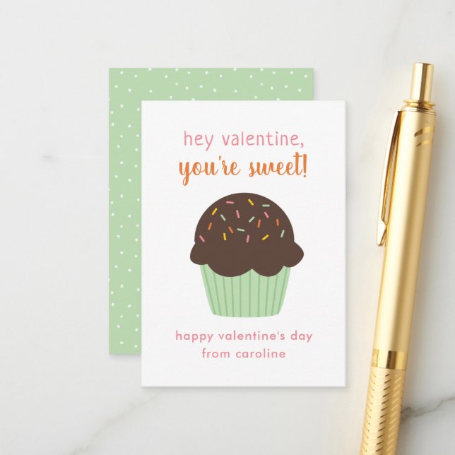 Sweet Cupcake Kids Classroom Valentine's Cards (Front/Back In Situ)