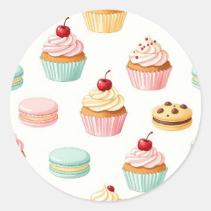 Sweet Cupcake Macaron Pattern Classic Round Sticker