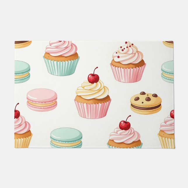 Sweet Cupcake Macaron Pattern Doormat (Front)
