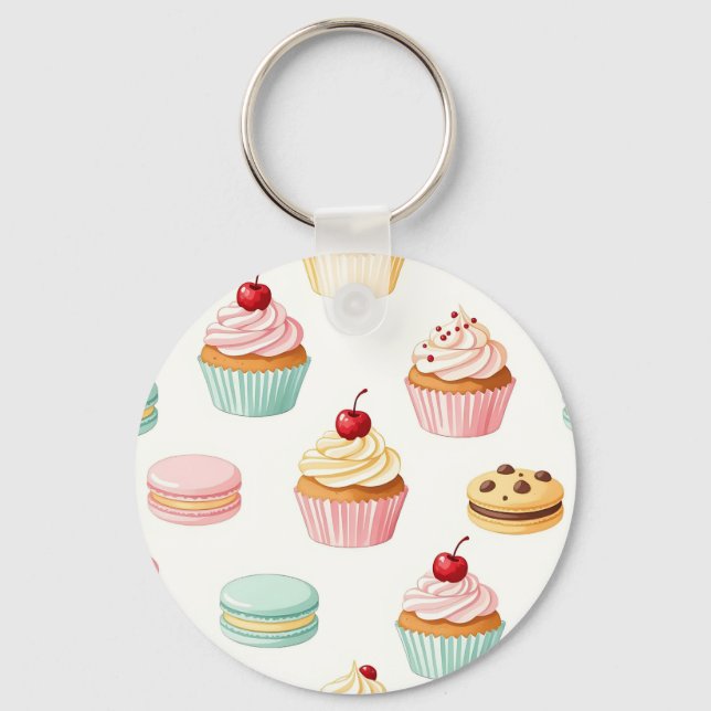 Sweet Cupcake Macaron Pattern Keychain (Front)