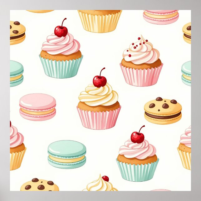 Sweet Cupcake Macaron Pattern Poster (Front)