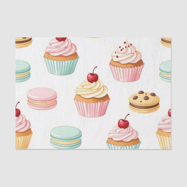 Sweet Cupcake Macaron Pattern Tissue Paper (Front)