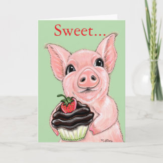 Sweet Cupcake Piggy Greeting Card Blank Inside