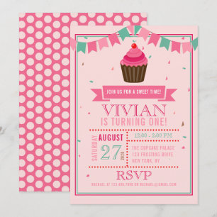 Sweet Cupcake Pink Birthday Party Invitation