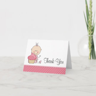 Sweet Cupcake Pink Polka Dot Baby Girl Thank You Card