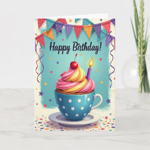 Sweet Cupcake Polka Dot Birthday Card