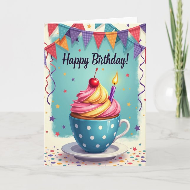 Sweet Cupcake Polka Dot Birthday Card (Front)