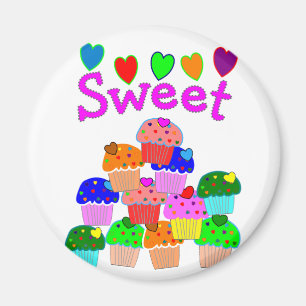 "Sweet" Cupcake Stack with Bright Hearts Magnet