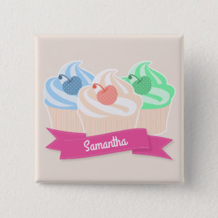 Sweet Cupcake Trio Personalised Pink 2 Inch Square Button