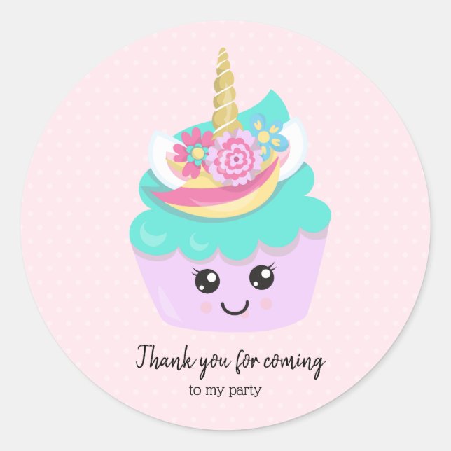 Sweet cupcake unicorn - choose background colour classic round sticker (Front)