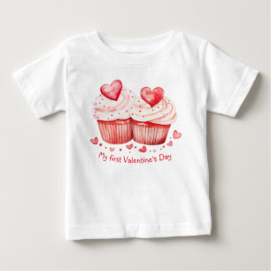 Sweet Cupcake with Hearts First Valentine's Day Baby T-Shirt