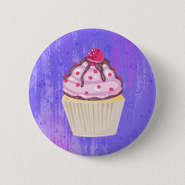 Sweet Cupcake with Raspberry on Top 2 Inch Round Button (Front)