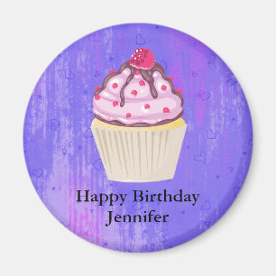 Sweet Cupcake with Raspberry on Top Birthday Magnet