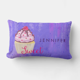 Sweet Cupcake with Raspberry on Top Custom Lumbar Pillow