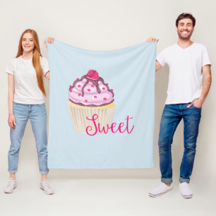 Sweet Cupcake with Raspberry on Top Fleece Blanket