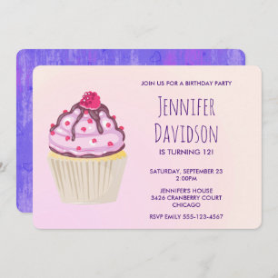 Sweet Cupcake with Raspberry on Top Invitation