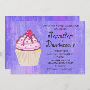 Sweet Cupcake with Raspberry on Top Invitation