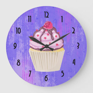 Sweet Cupcake with Raspberry on Top Large Clock