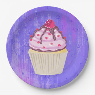 Sweet Cupcake with Raspberry on Top Paper Plate