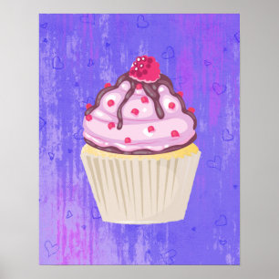 Sweet Cupcake with Raspberry on Top Poster