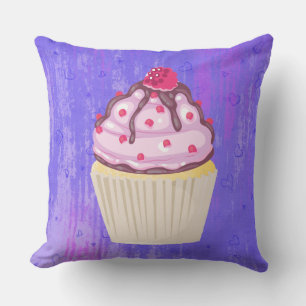 Sweet Cupcake with Raspberry on Top Throw Pillow