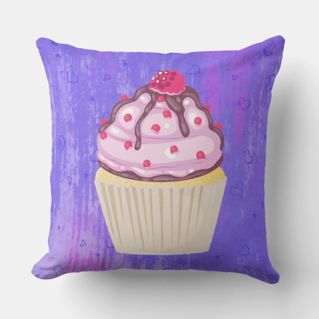 Sweet Cupcake with Raspberry on Top Throw Pillow (Front)