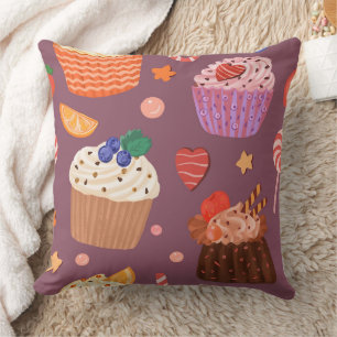 Sweet Cupcakes & Dessert Delights Pattern Throw Pillow
