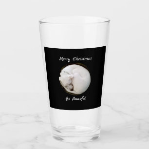 Sweet Curled Up White Dog Peaceful Christmas Glass