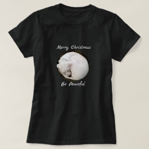 Sweet Curled Up White Dog Peaceful Christmas T-Shirt