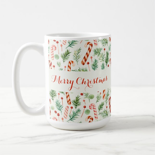 Sweet & Cute Candy Canes Merry Christmas Coffee Mug (Left)
