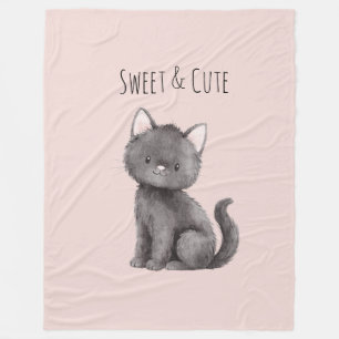 Sweet Cute Grey Cat Fleece Blanket