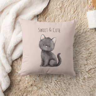 Sweet Cute Grey Cat Throw Pillow