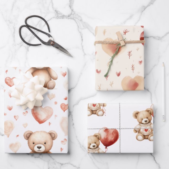 Sweet Cute Teddy Bear Heart Baby Shower Wrapping Paper Sheet (Front)
