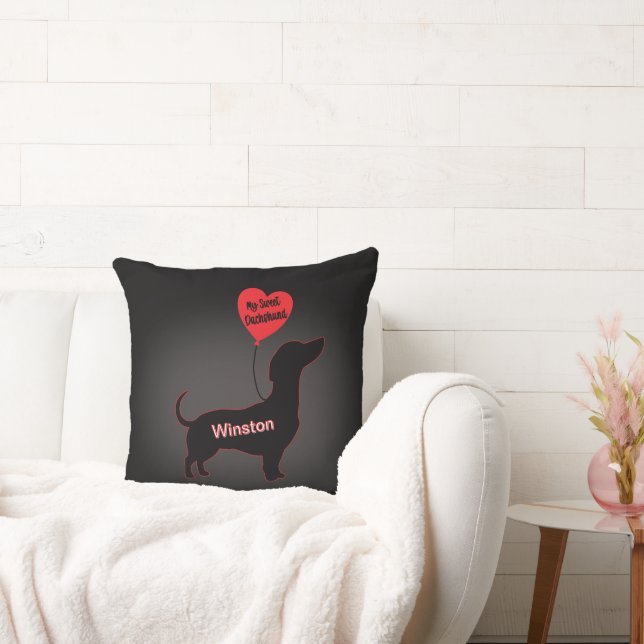 Sweet Dachshund: Heart Balloon Throw Pillow (Couch)