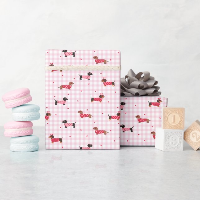 Sweet Dachshund Plaid Pattern Wrapping Paper Roll (Baby Shower)