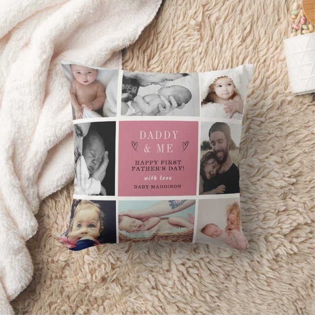 "Sweet 'Daddy & Me' 1st Father's Day Photo Collage Throw Pillow (Blanket)