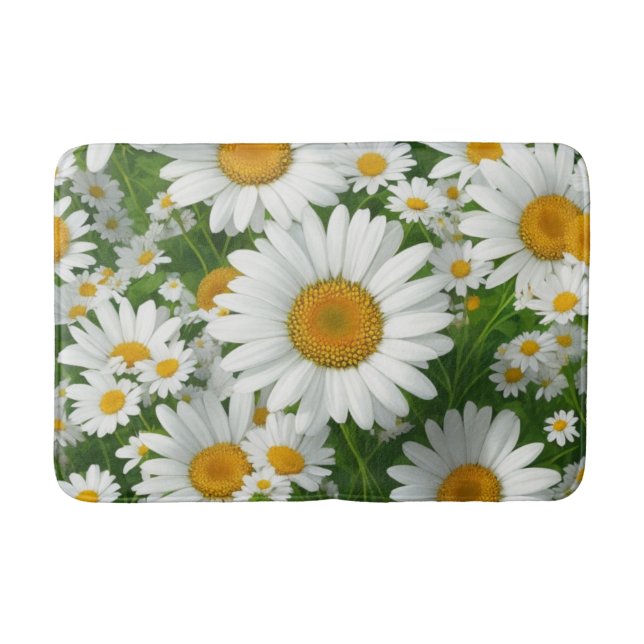 Sweet daisy pattern white floral greenery bath mat (Front)