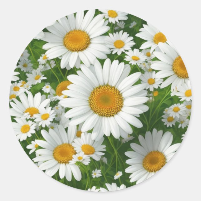 Sweet daisy pattern white floral greenery classic round sticker (Front)