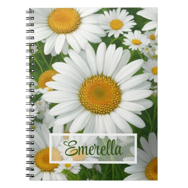 Sweet daisy pattern white floral greenery notebook (Front)