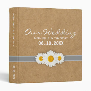 Sweet Daisy Ribbon Faux Rustic Wedding Photo Album Binder